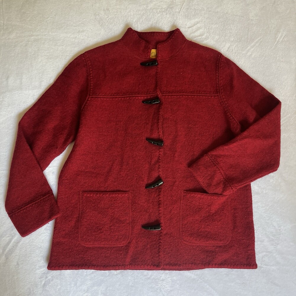 Ruby Rd VTG Red 100% Wool Toggle Clasp Mock Neck Swing Coat Shacket Women’s S